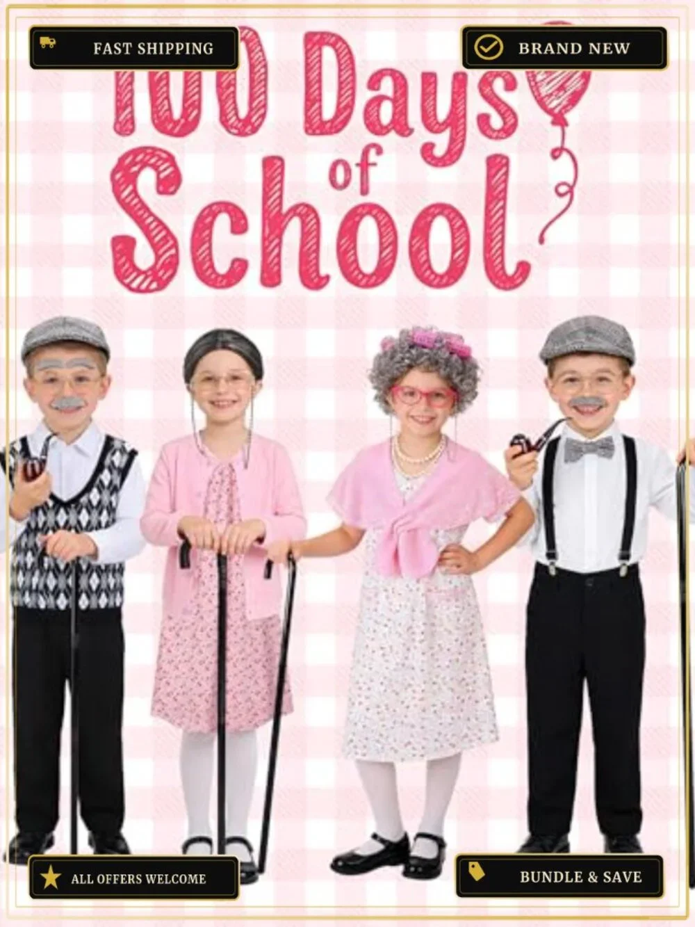 Girls Old Lady Costume 8 Piece Grandma Dress Up Set 100 Days of School